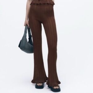 NEW Zara Knit High Waist Flare Ruffle Retro Pants